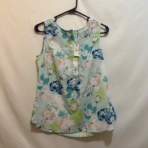 Talbots Blue/White/Flower Sleeveless Blouse, Size 2P, NWT